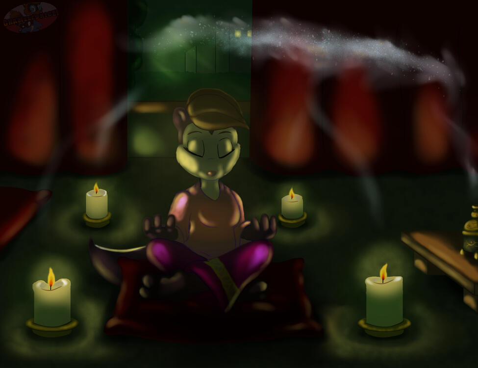 Paula Meditating, surrounded by candles.